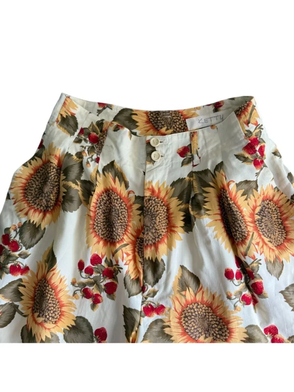 Vintage Ketty Inspired Sunflower High Waist A-Line Shorts Women's Beige Brown